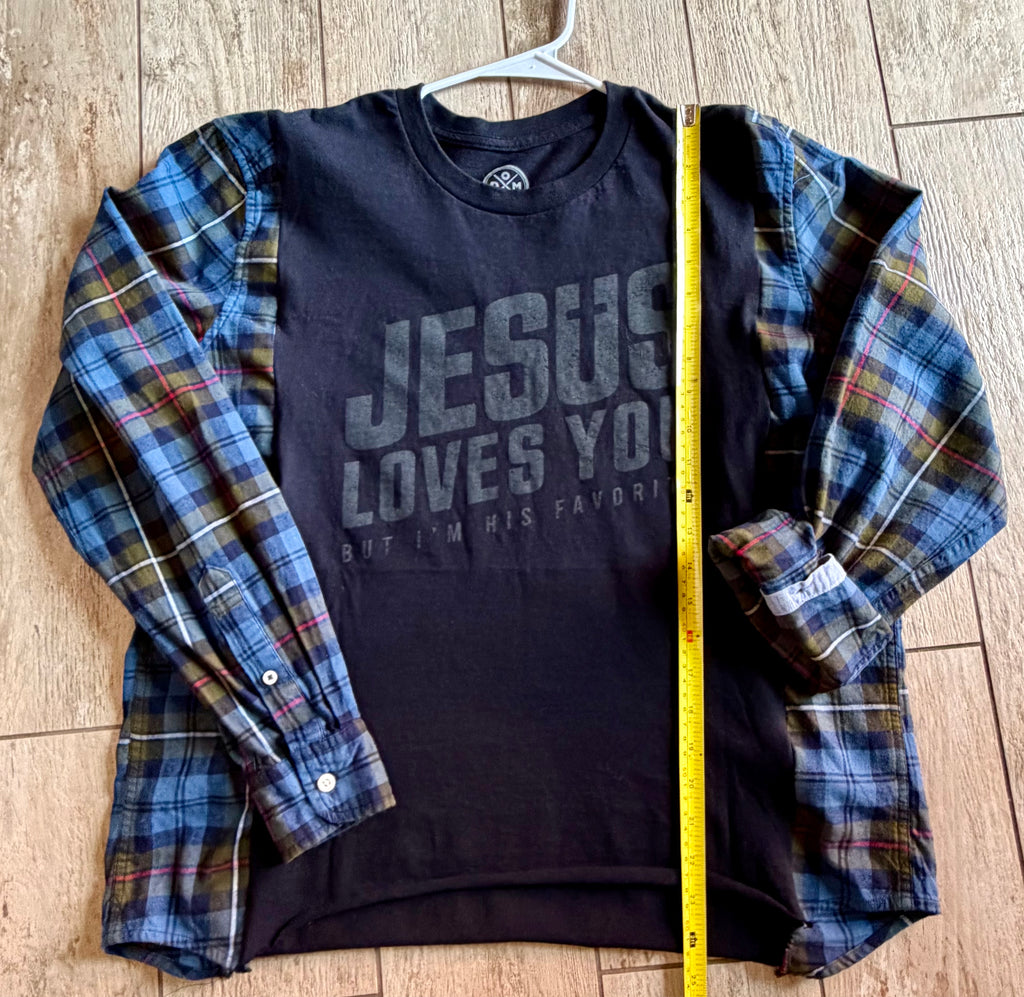 Jesus Loves You, But I'm His Favorite Plaid Sleeve Top