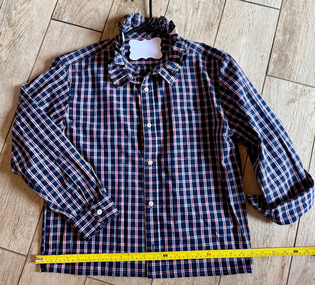 Navy & Red Plaid Ruffle Collar Top
