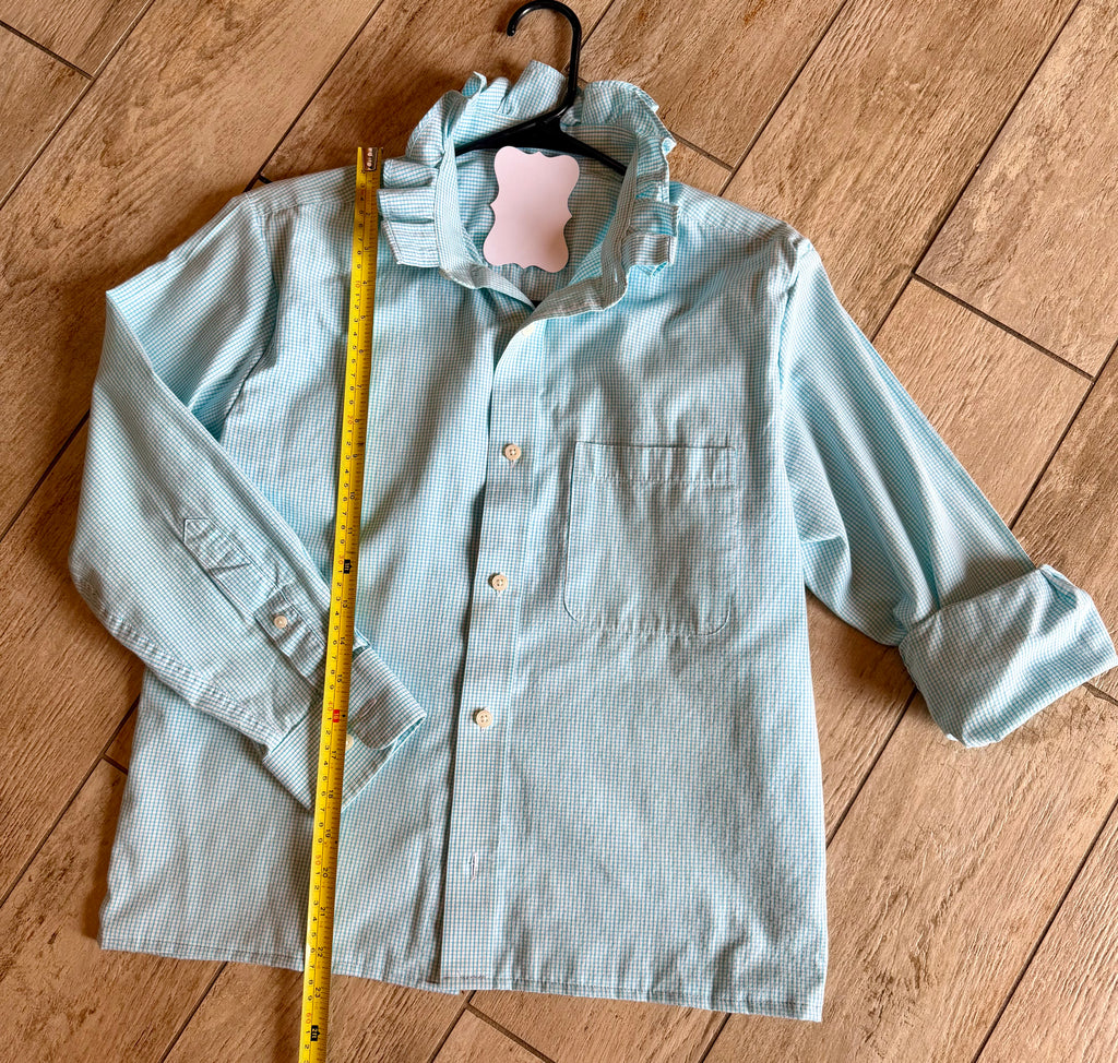 Aqua Gingham Ruffle Collar Top