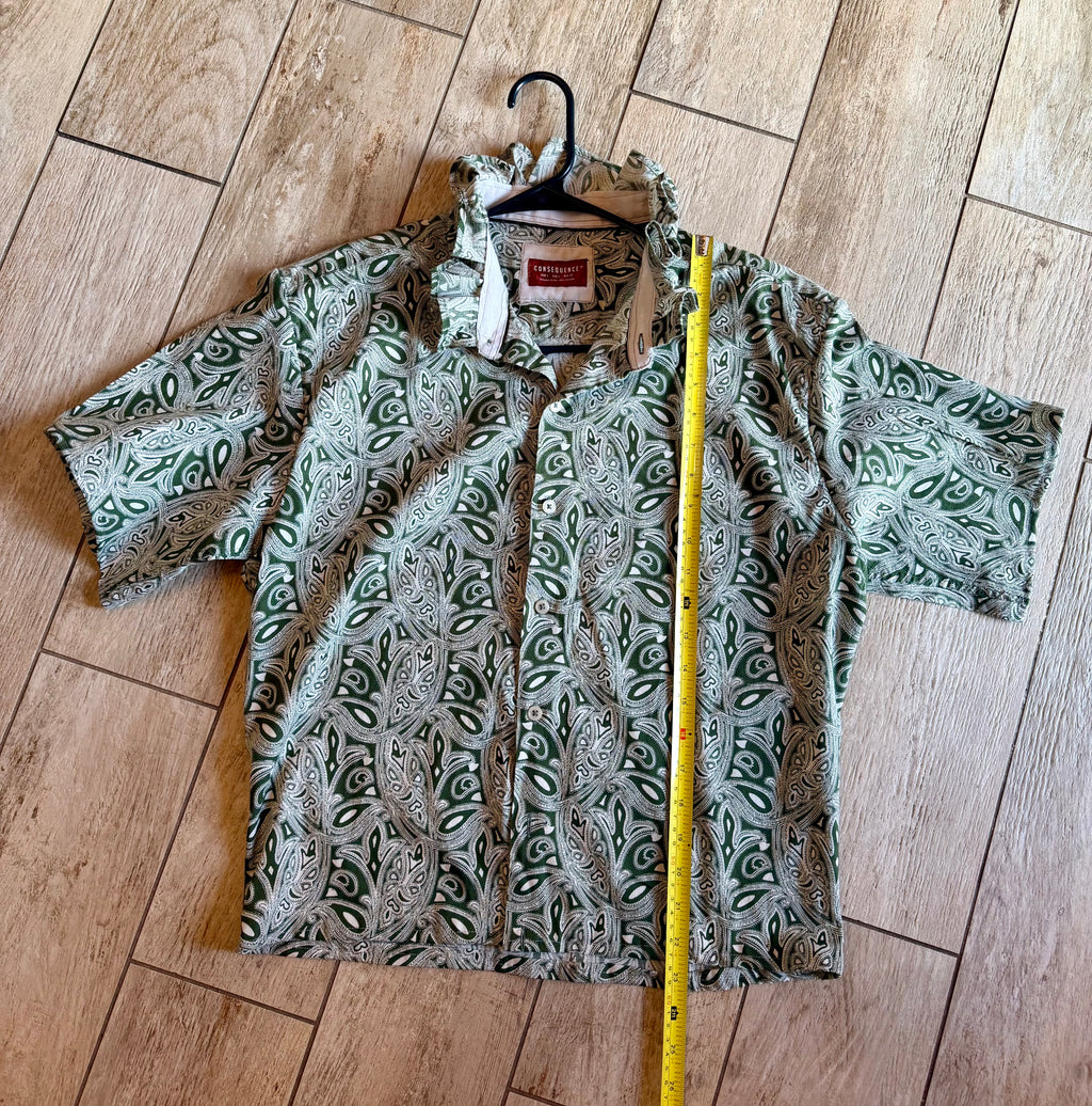 Olive Paisley Button-Up Top