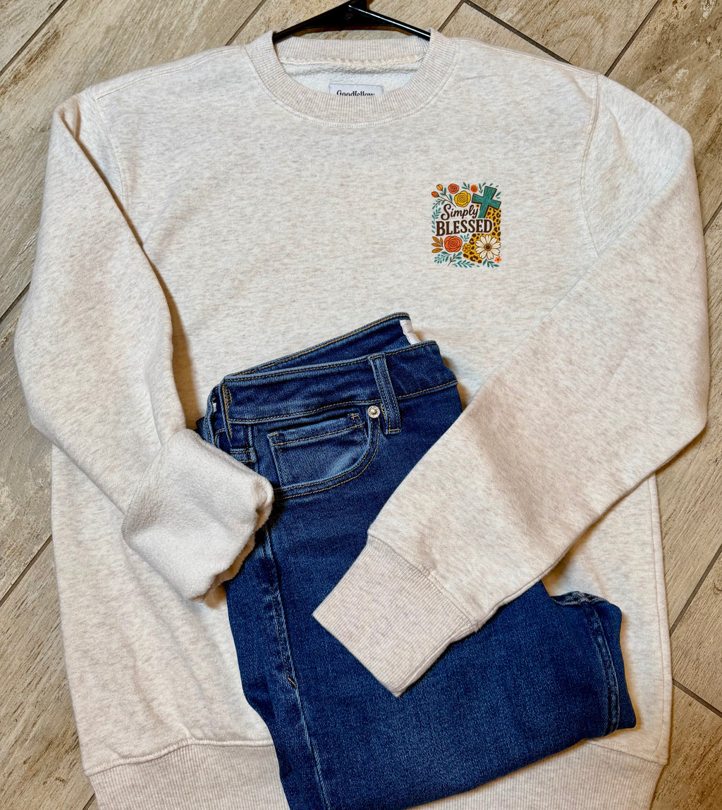 “Simply Blessed” Floral Embroidered Sweatshirt