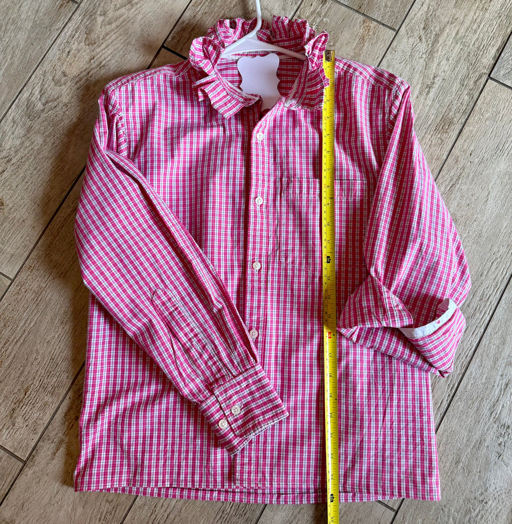 Red Gingham Ruffle Collar Button-Up