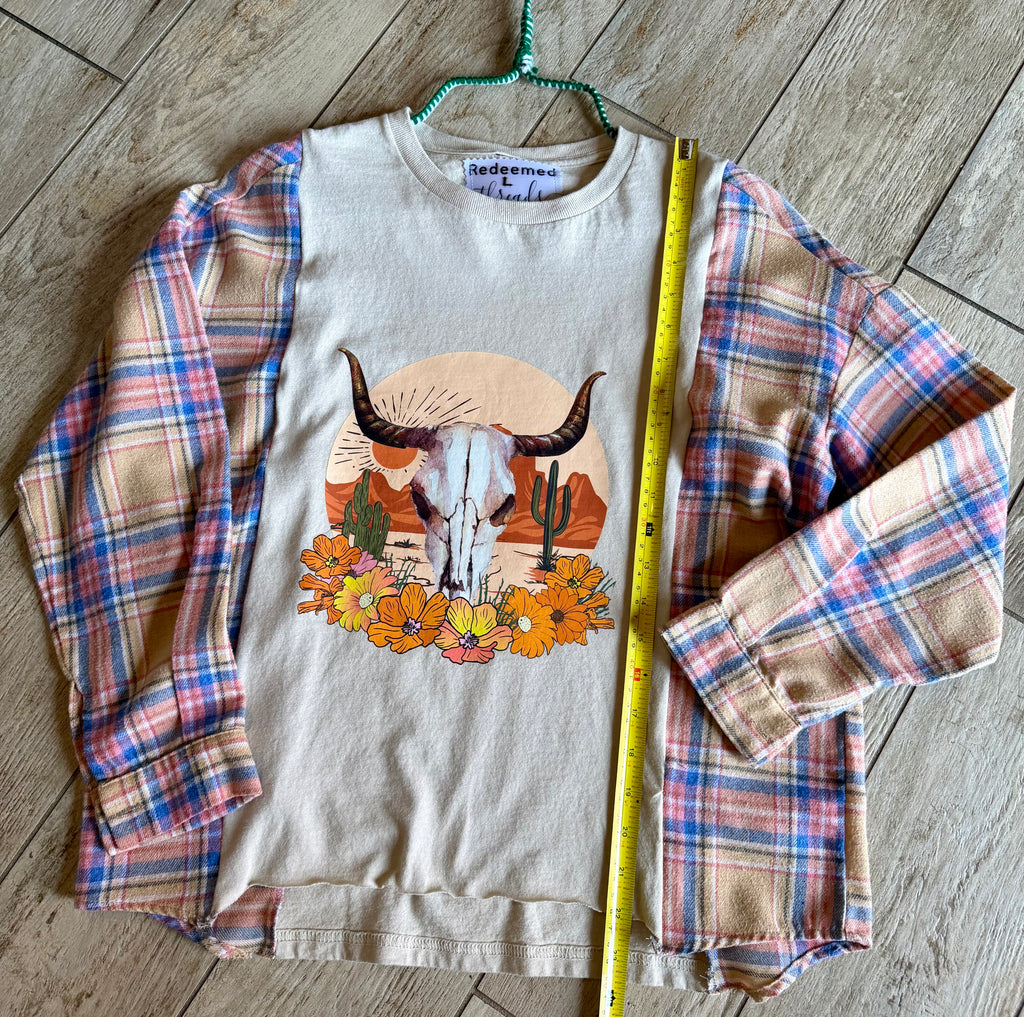 Desert Skull Plaid Sleeve Top