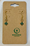 Green Crystal Mini Clover Drop Earrings (Gold)