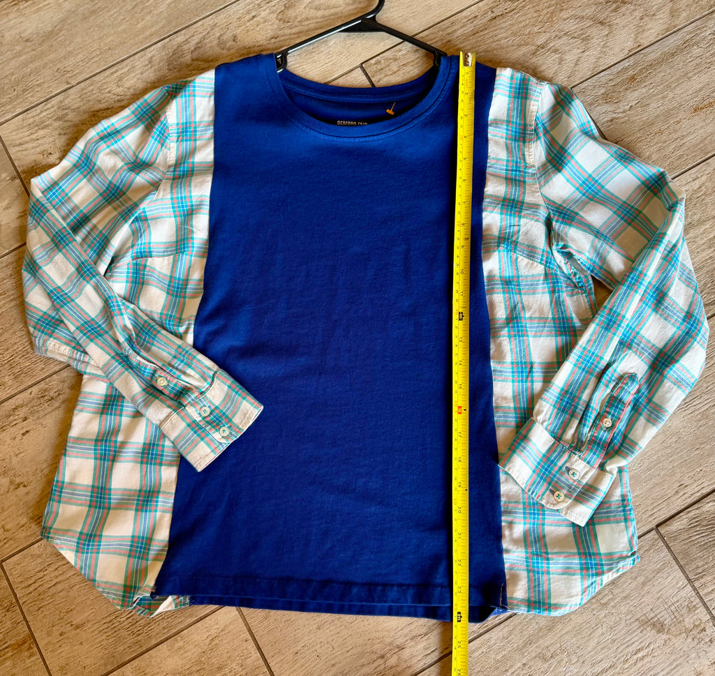 Navy Plaid Sleeve Top
