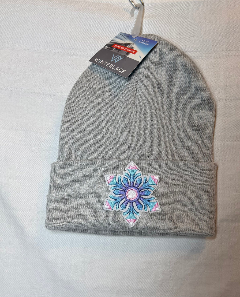 Floral Snowflake Embroidered Beanie | Heather Gray