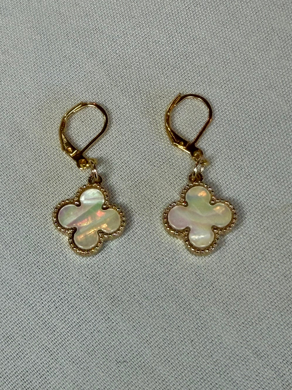 “White Opal Clover” Drop Earrings | Gold