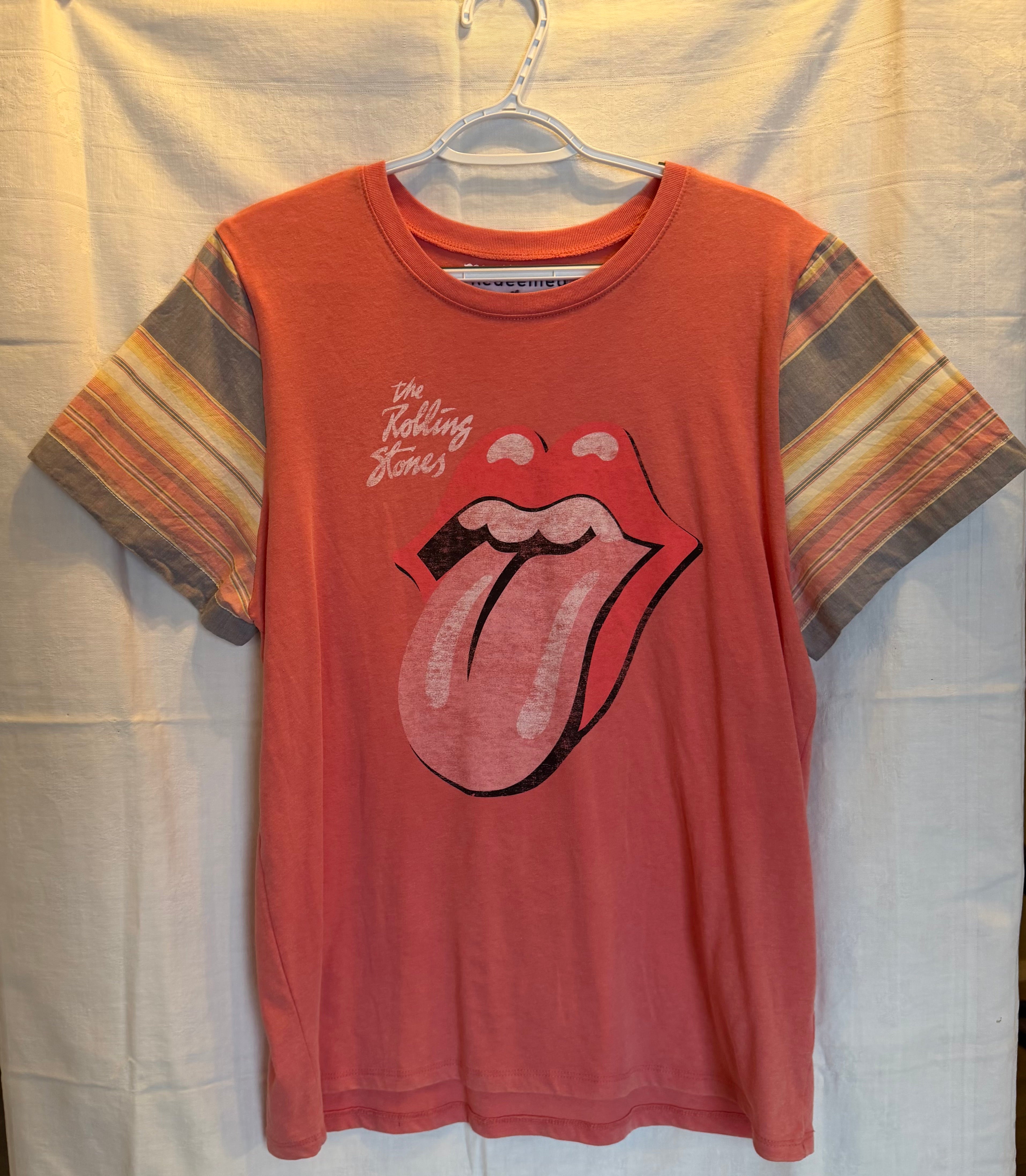 Rolling Stones Upcycled Plaid Sleeve Tee