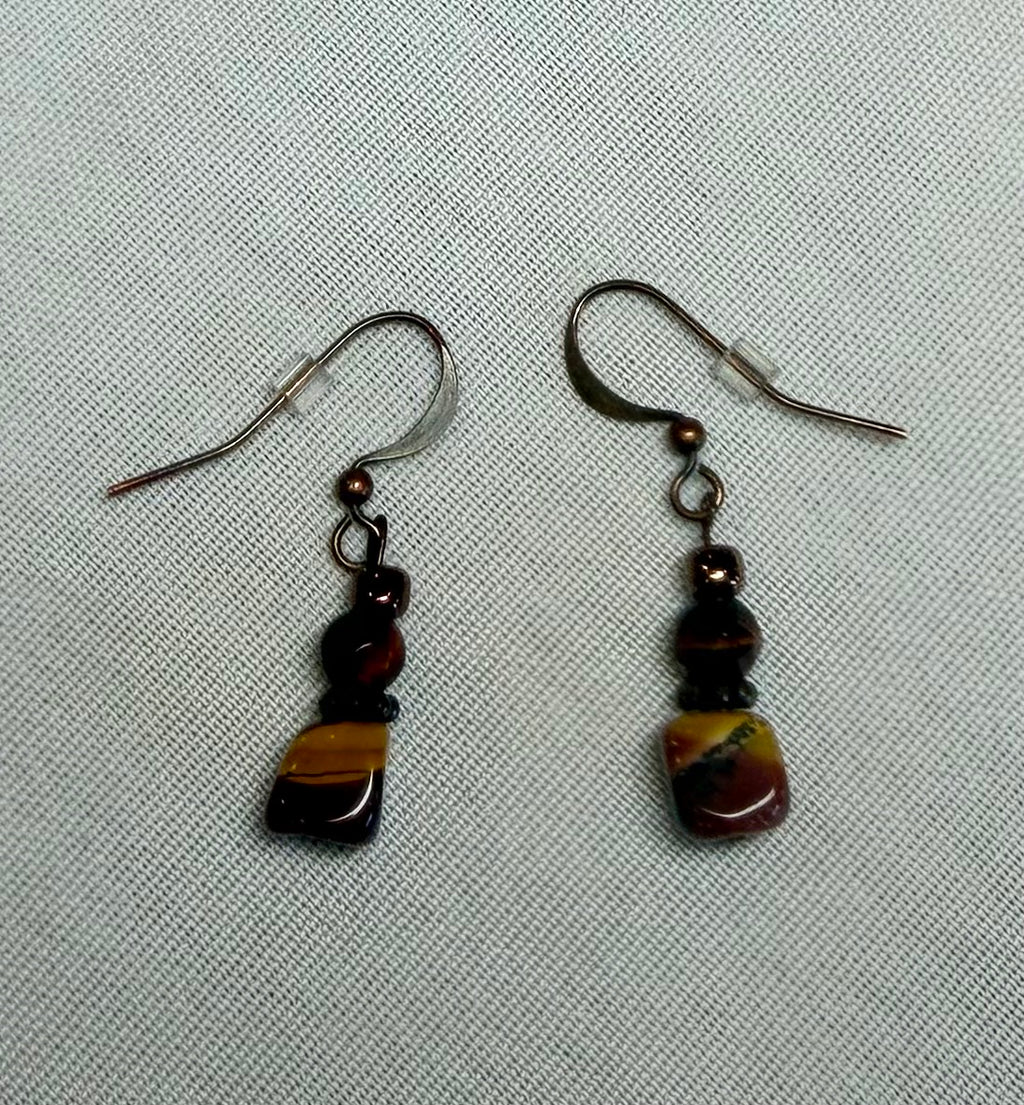 Earth-Tone Beaded Drop Earrings (Bronze)