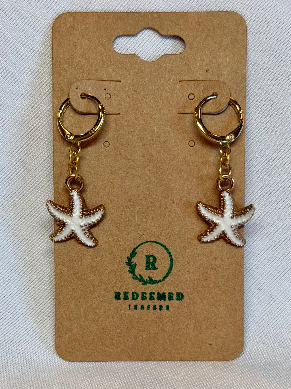 Starfish Drop Huggies (Gold & White)