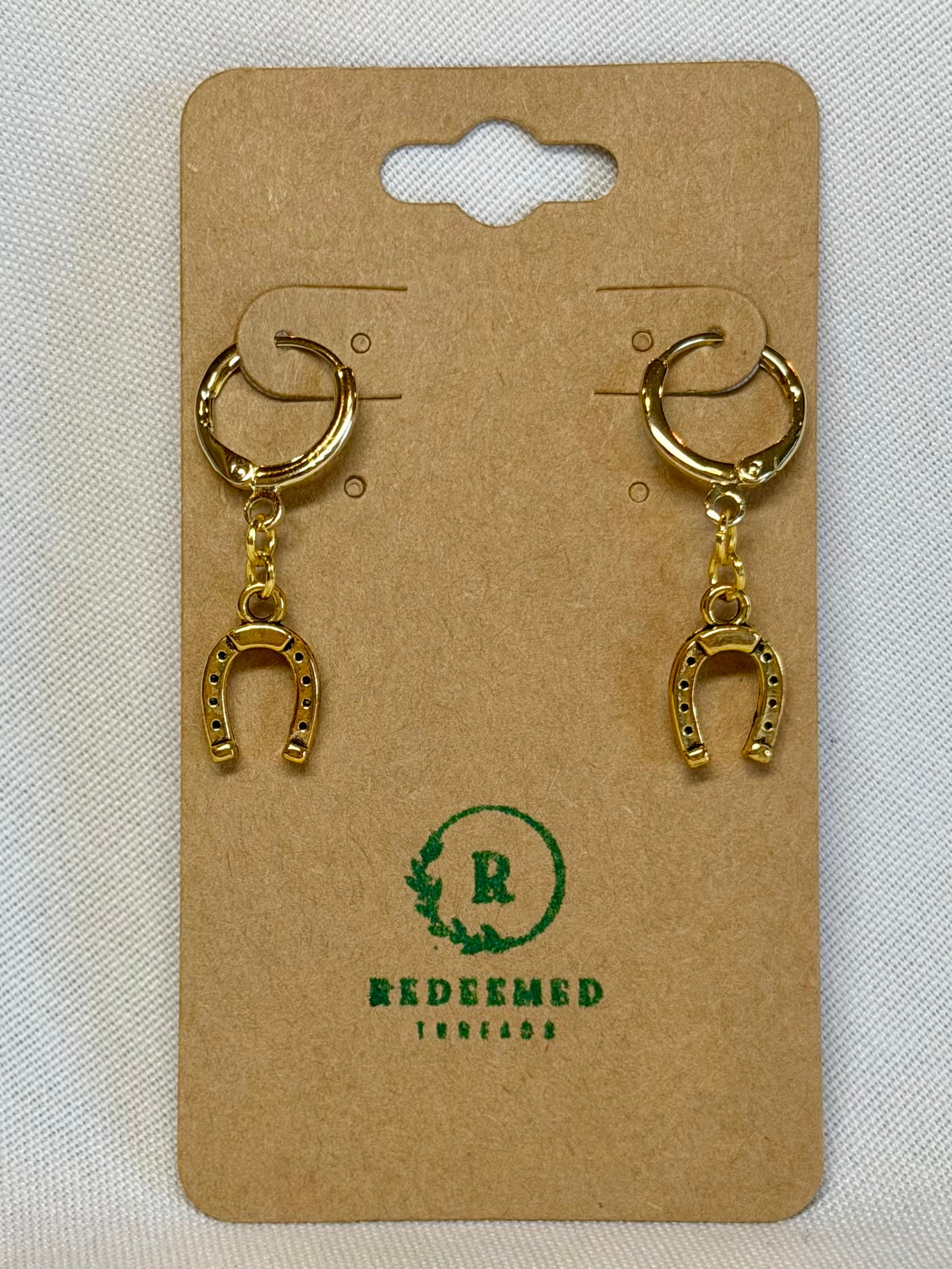 Gold Horseshoe Drop Huggies