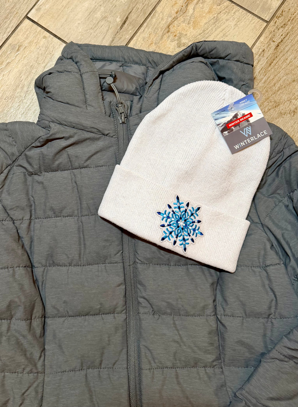 Deep Blue Frost Snowflake Beanie | White