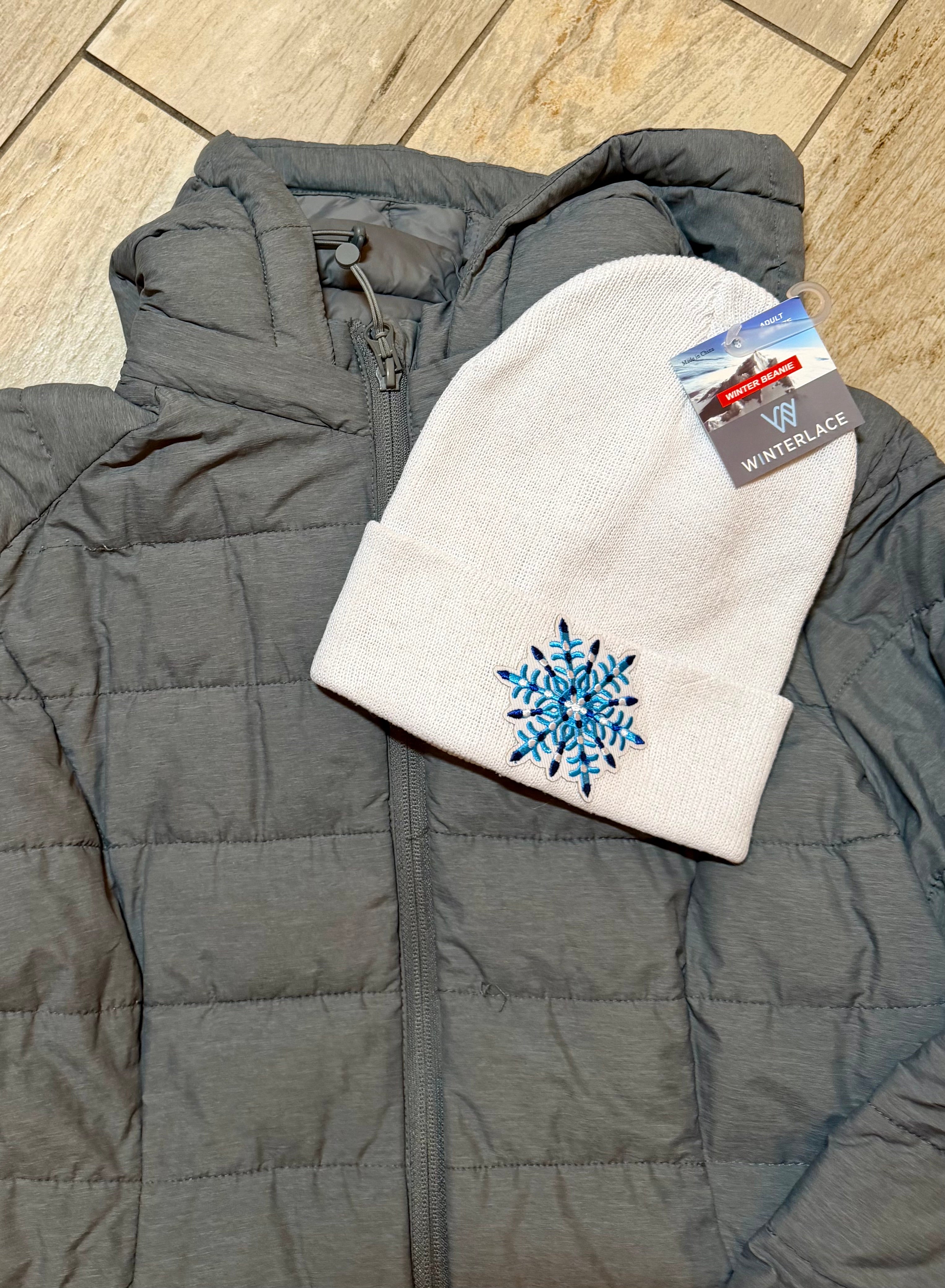 Deep Blue Frost Snowflake Beanie | White