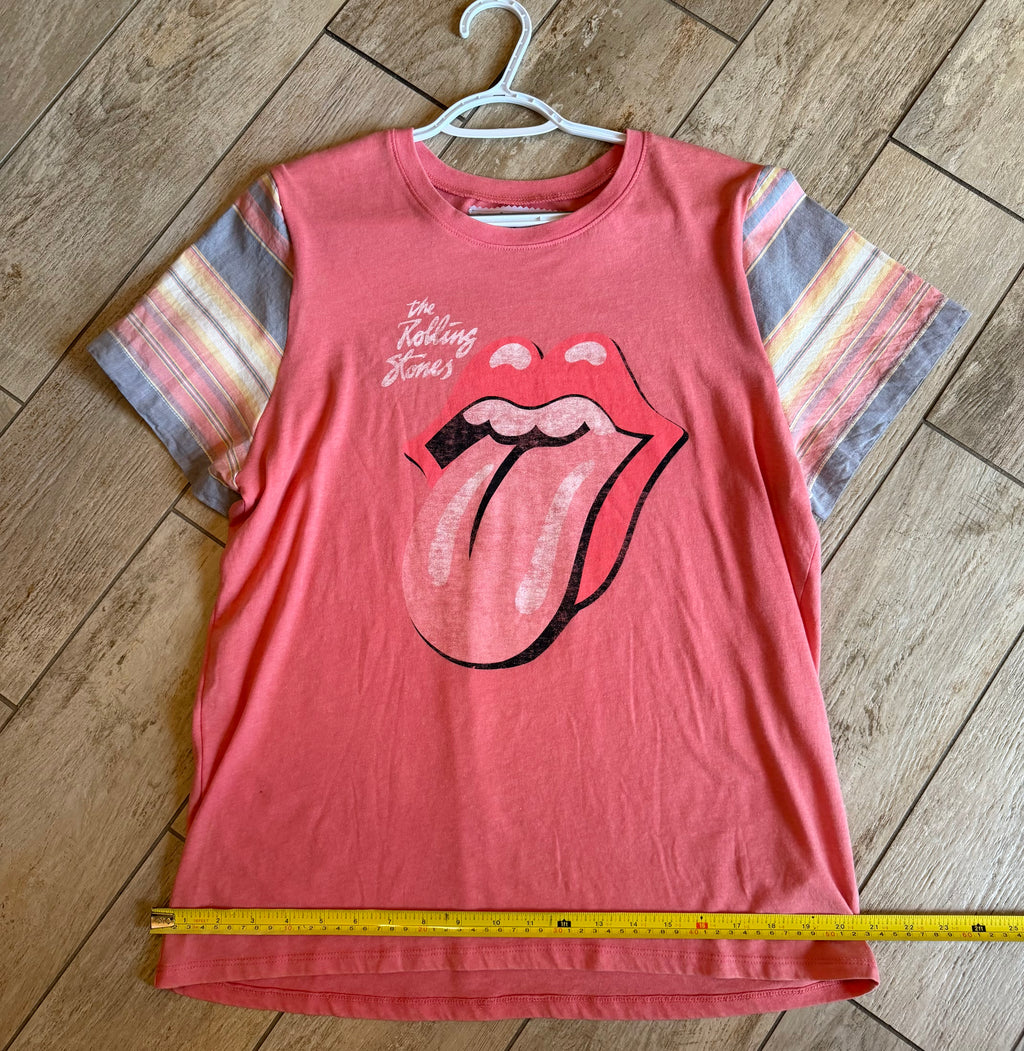 Rolling Stones Upcycled Plaid Sleeve Tee