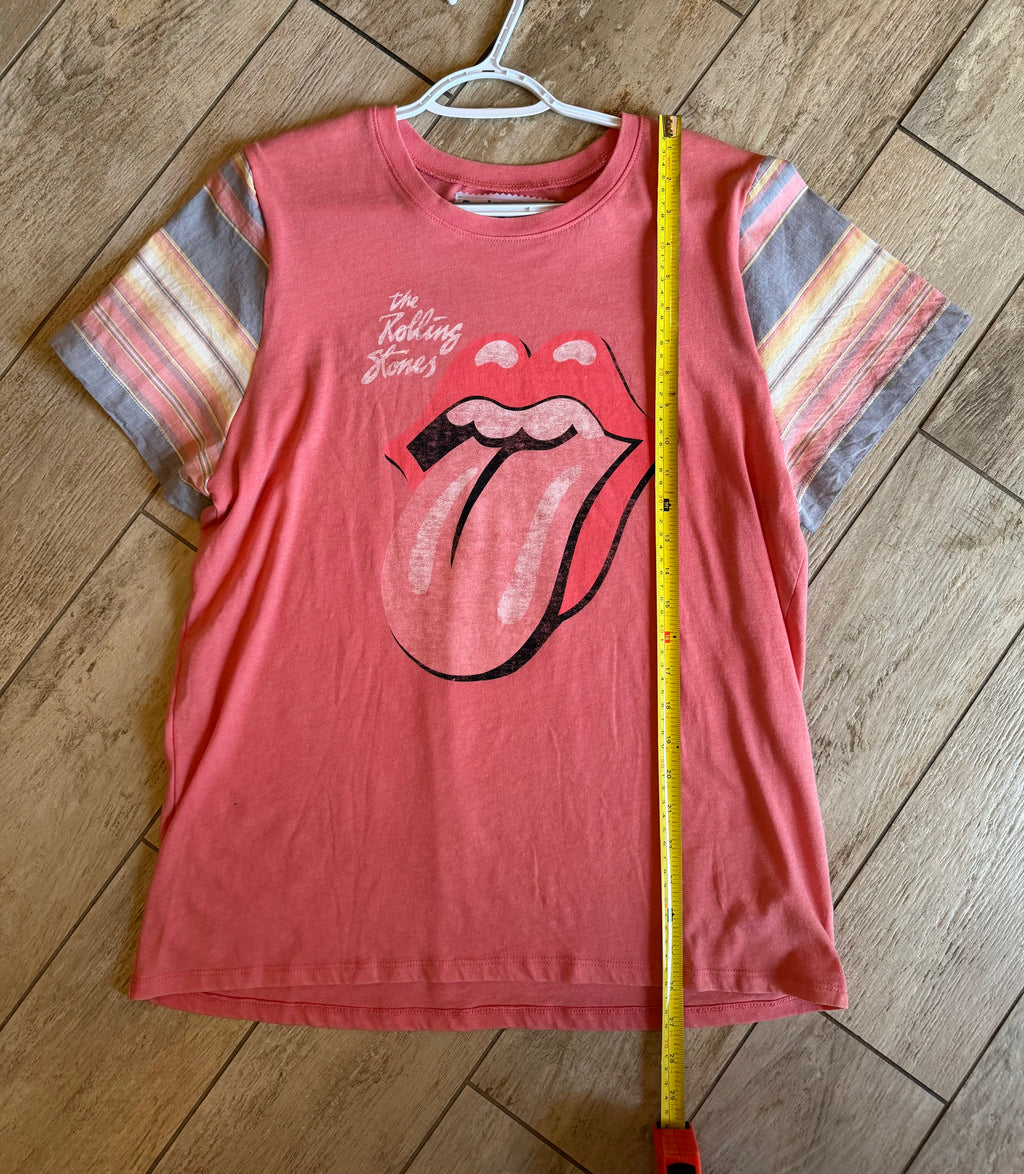 Rolling Stones Upcycled Plaid Sleeve Tee