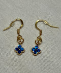 Blue Crystal Mini Clover Drop Earrings (Gold)