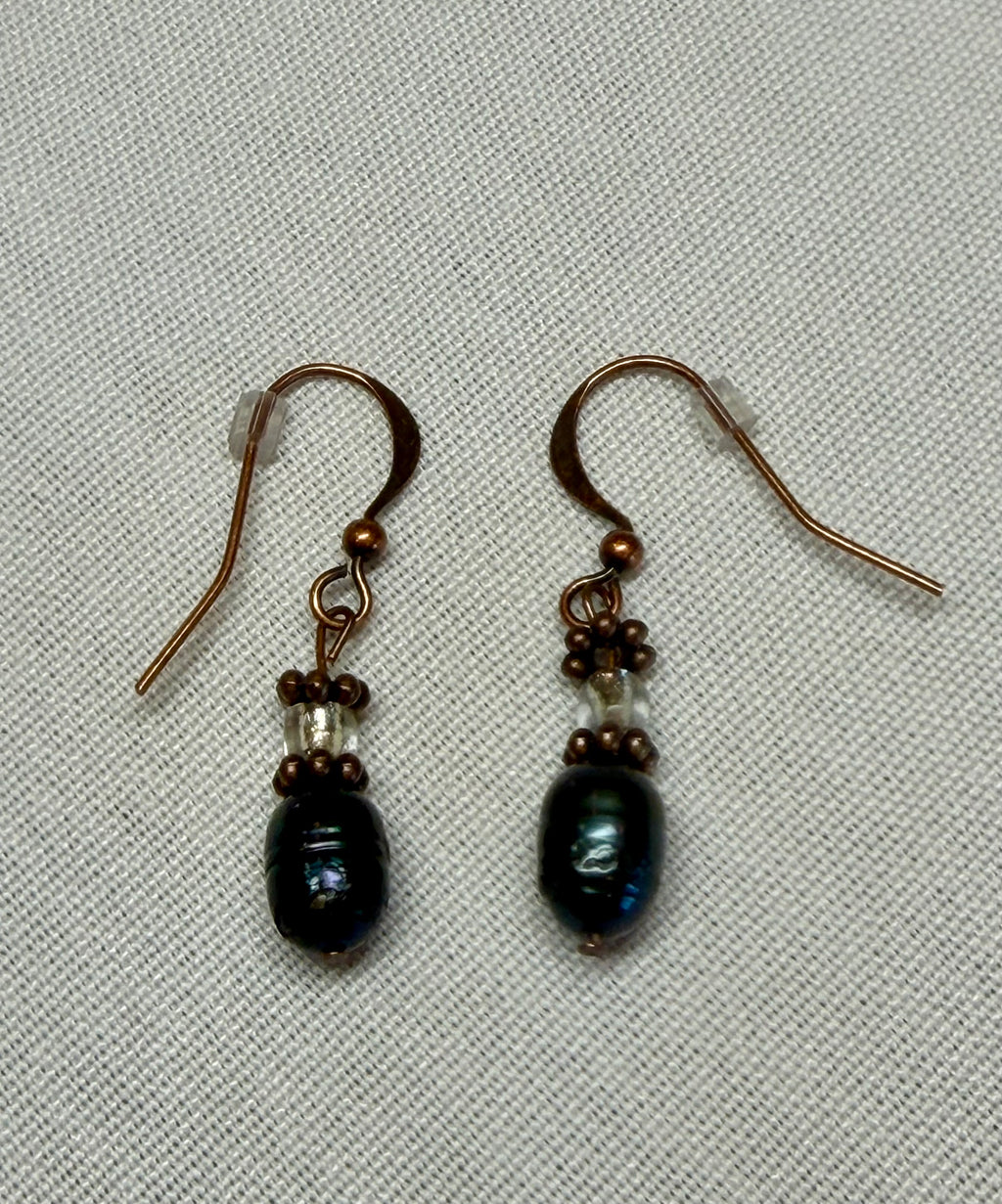 Iridescent Green Beaded Drop Earrings