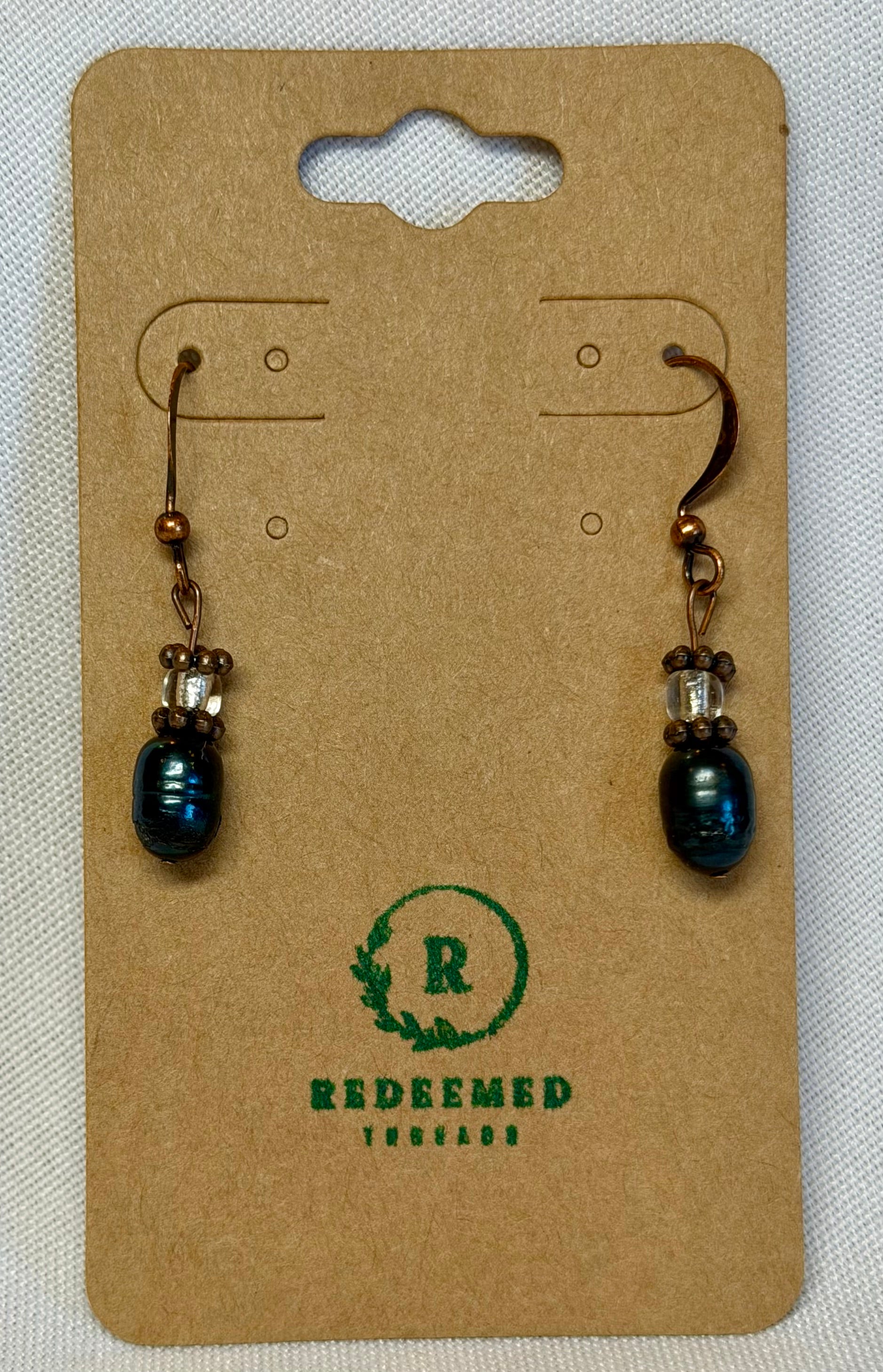 Iridescent Green Beaded Drop Earrings