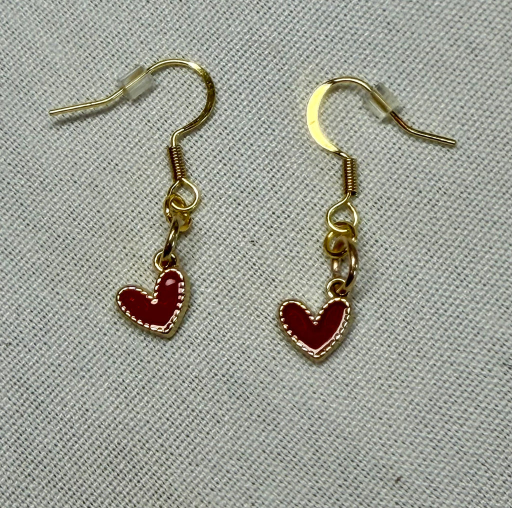 Red Enamel Heart Drop Earrings