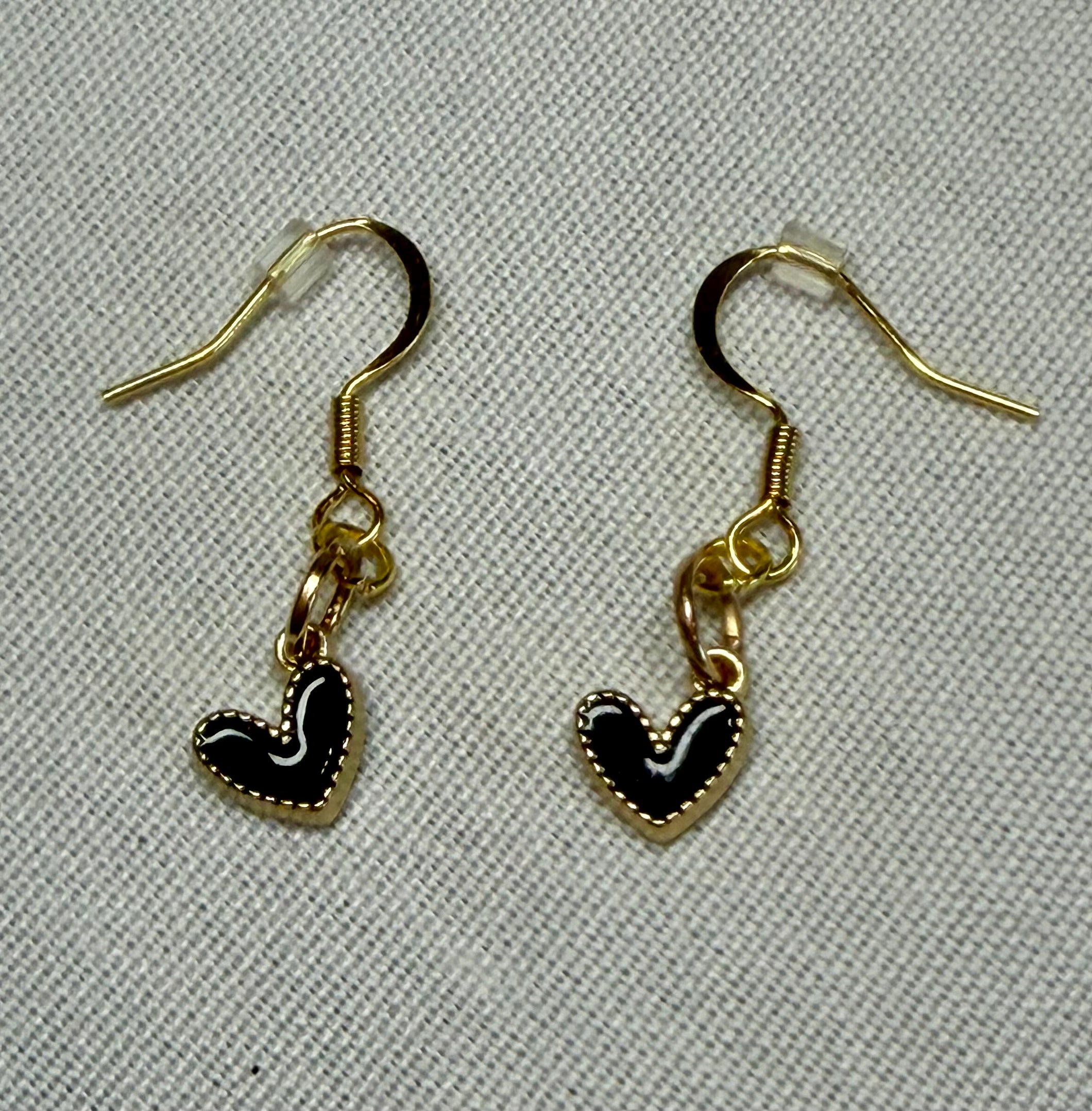 Black Enamel Heart Drop Earrings