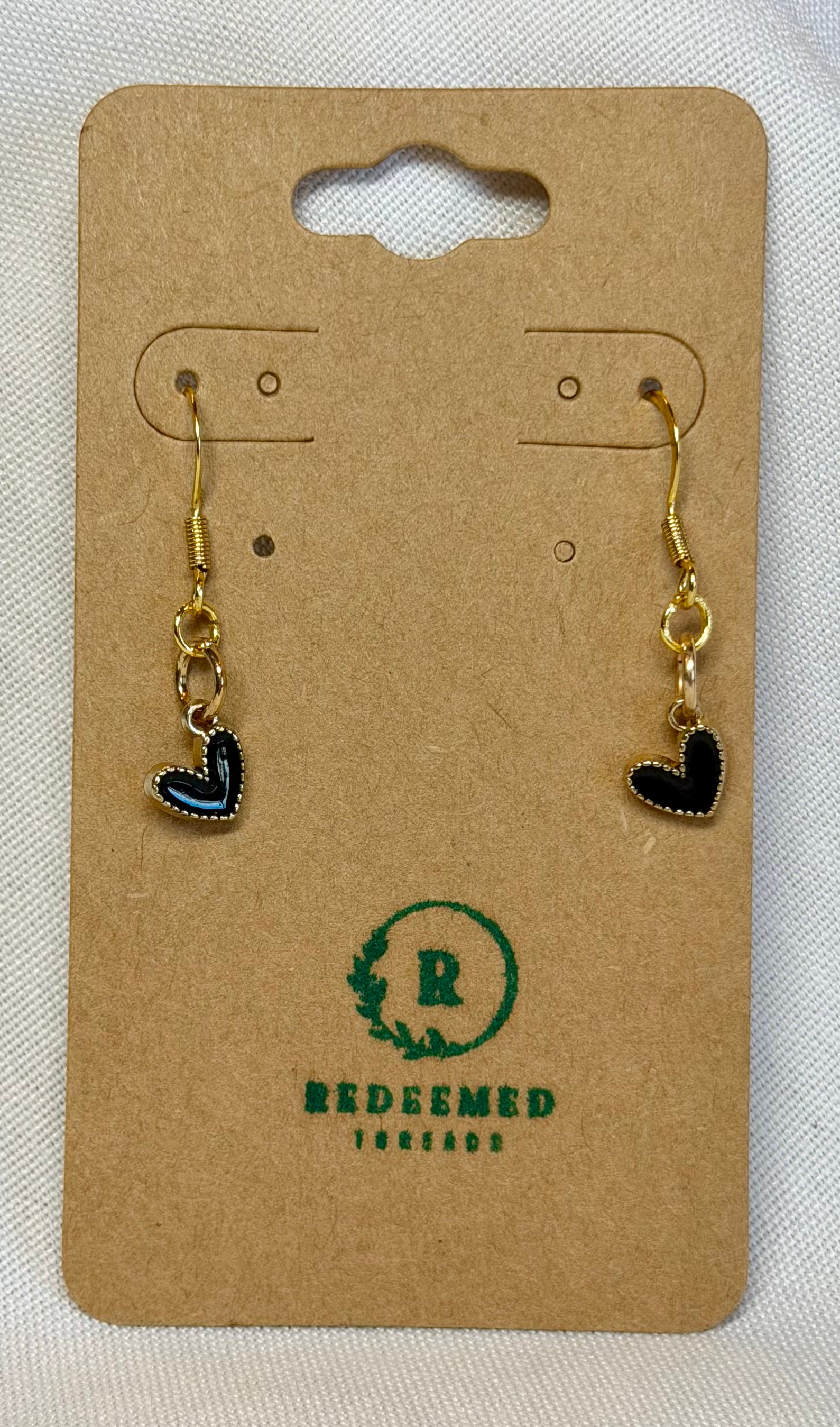Black Enamel Heart Drop Earrings