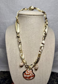 Ivory Chain Print Braided Scarf Necklace with Shell Pendant