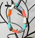 Turquoise, Coral, White & Gray Heishi Beaded Stretch Bracelet | Handmade Modern Bracelet