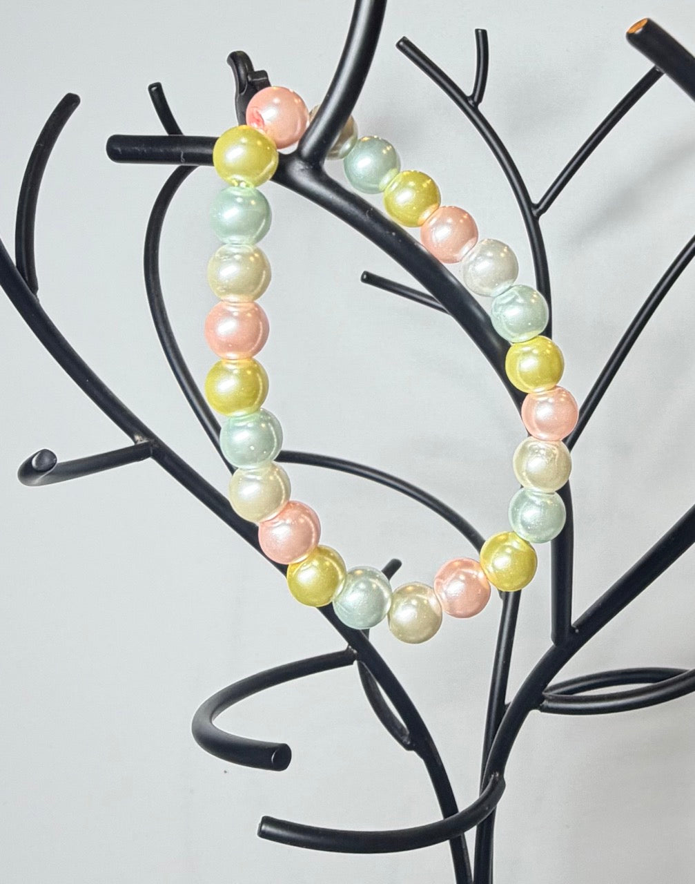 Sunlit Pastel Pearl Beaded Stretch Bracelet | Handmade Soft Color Jewelry