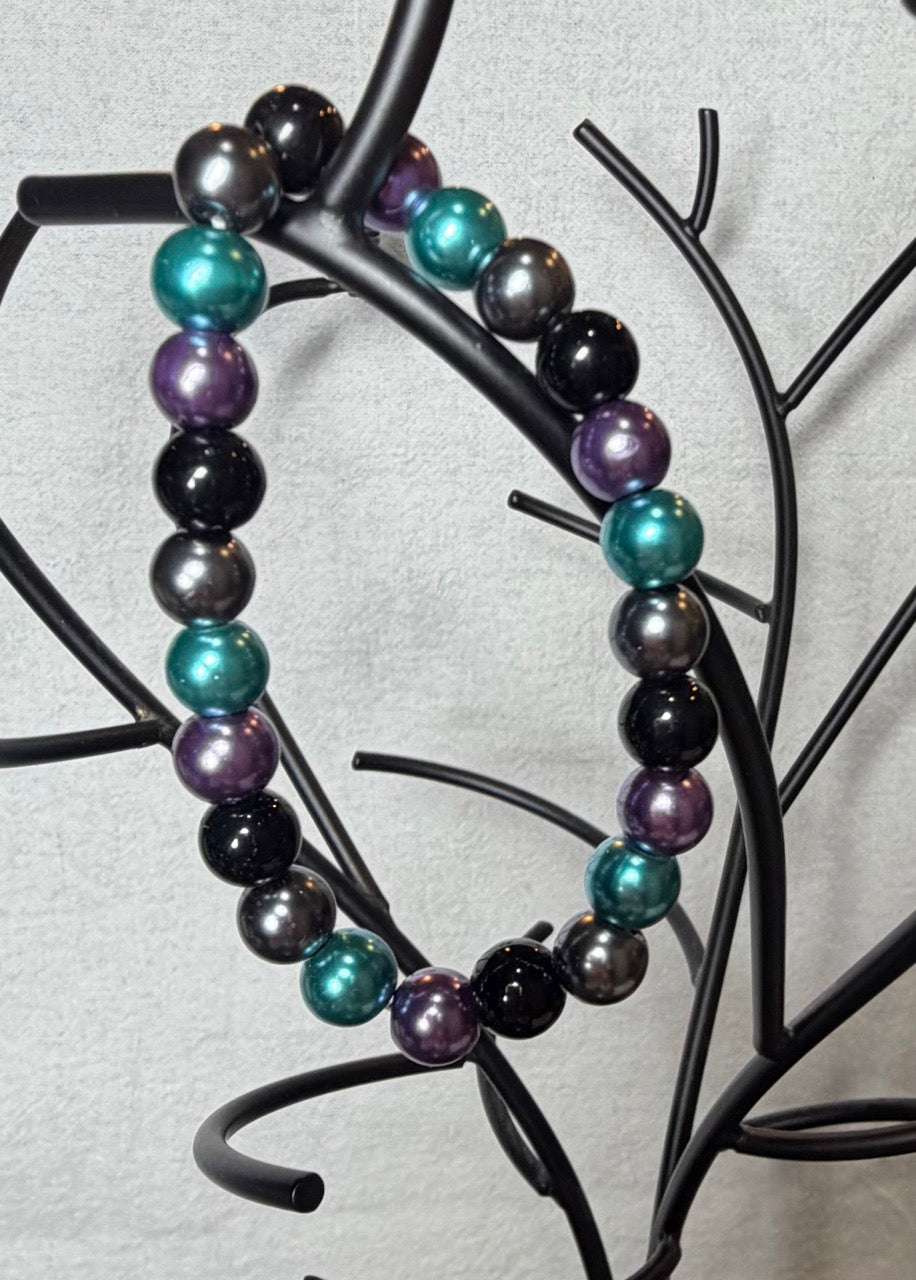 Midnight Jewel Pearl Beaded Stretch Bracelet | Handmade Color-Block Jewelry