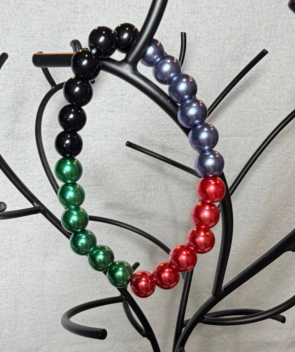 Bold Color Block Pearl Beaded Stretch Bracelet | Handmade Statement Jewelry