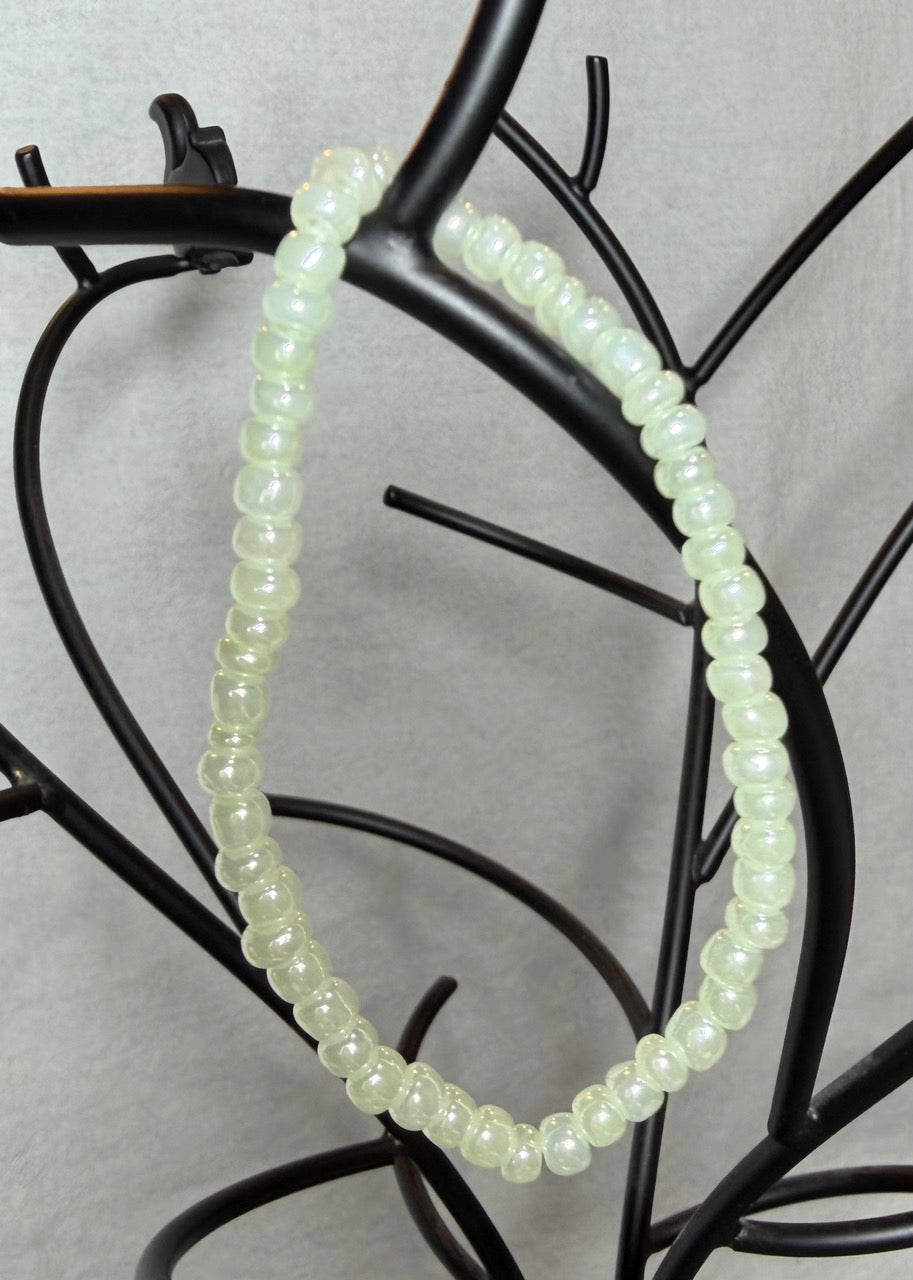 Soft Sage & Green Glass Beaded Bracelet Set (Set of 3)