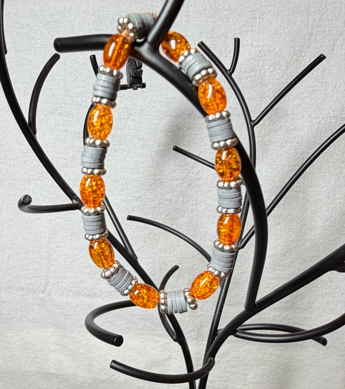Amber & Gray Stretch Bracelet – Modern Beaded Bracelet with Silver Accents
