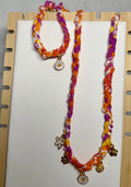 Upcycled Braided Bandana Necklace & Bracelet Set | Floral Charm Fabric Jewelry | One of a Kind