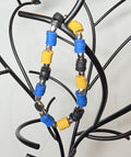 Colorblock Heishi Beaded Stretch Bracelet | Royal Blue, Mustard & Black with Gunmetal Accents