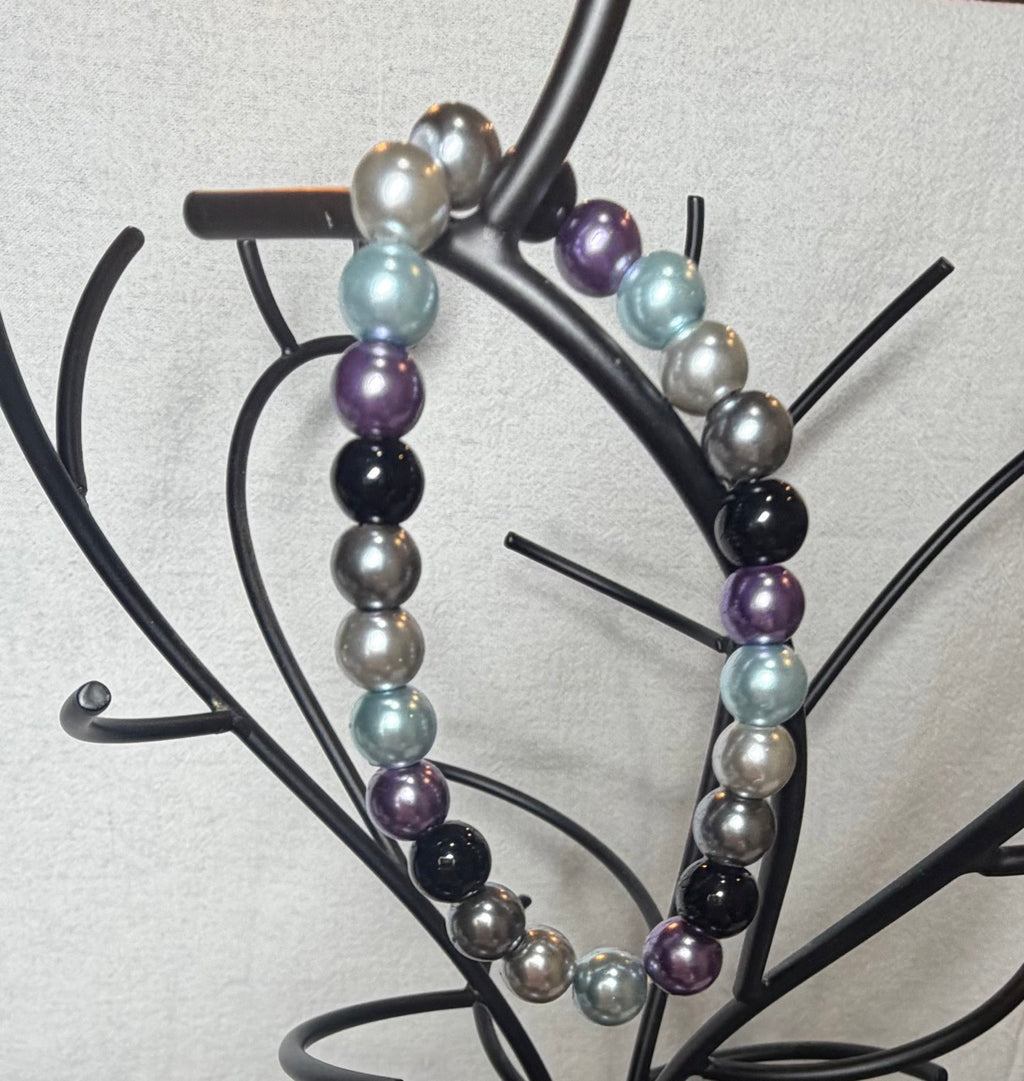 Cool Toned Pearl Beaded Stretch Bracelet | Handmade Statement Jewelry