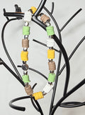 Neutral Heishi Beaded Stretch Bracelet | Sage Green, Mustard, White & Brown with Silver Accents