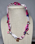 Pink Scarf Necklace with Gold Purse Charm | Adjustable Tie Necklace