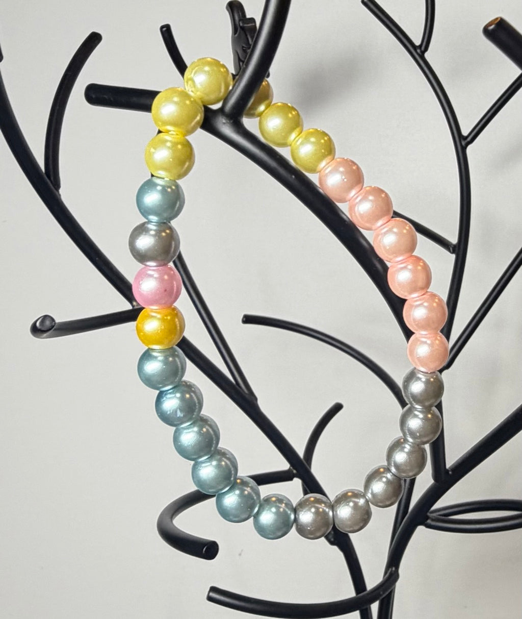 Soft Coastal Pearl Beaded Stretch Bracelet | Handmade Pastel Jewelry
