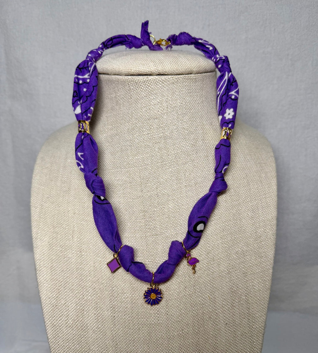 Purple Daisy Charm Bandana Necklace