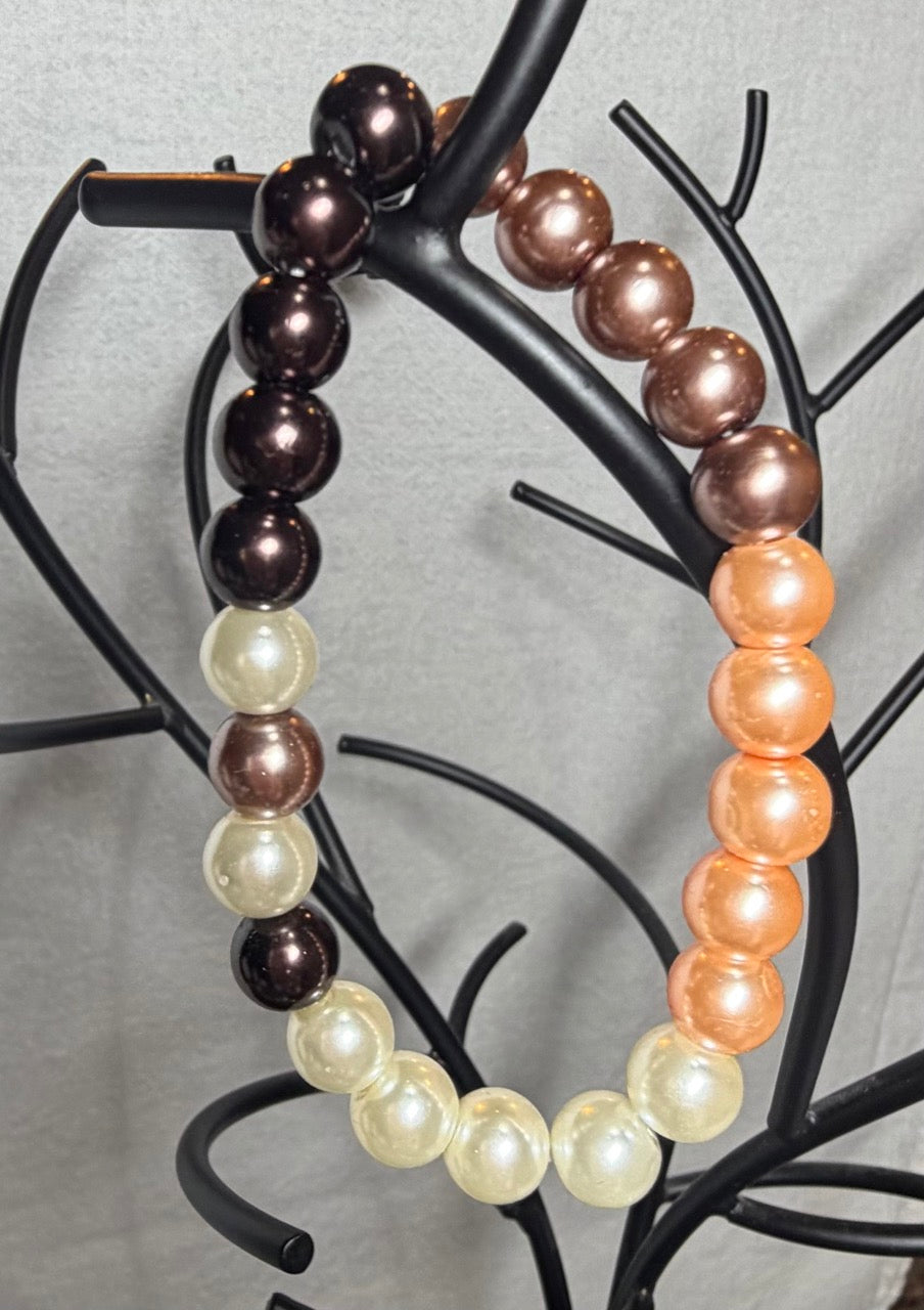 Neutral Pearl Beaded Stretch Bracelet | Handmade Statement Jewelry