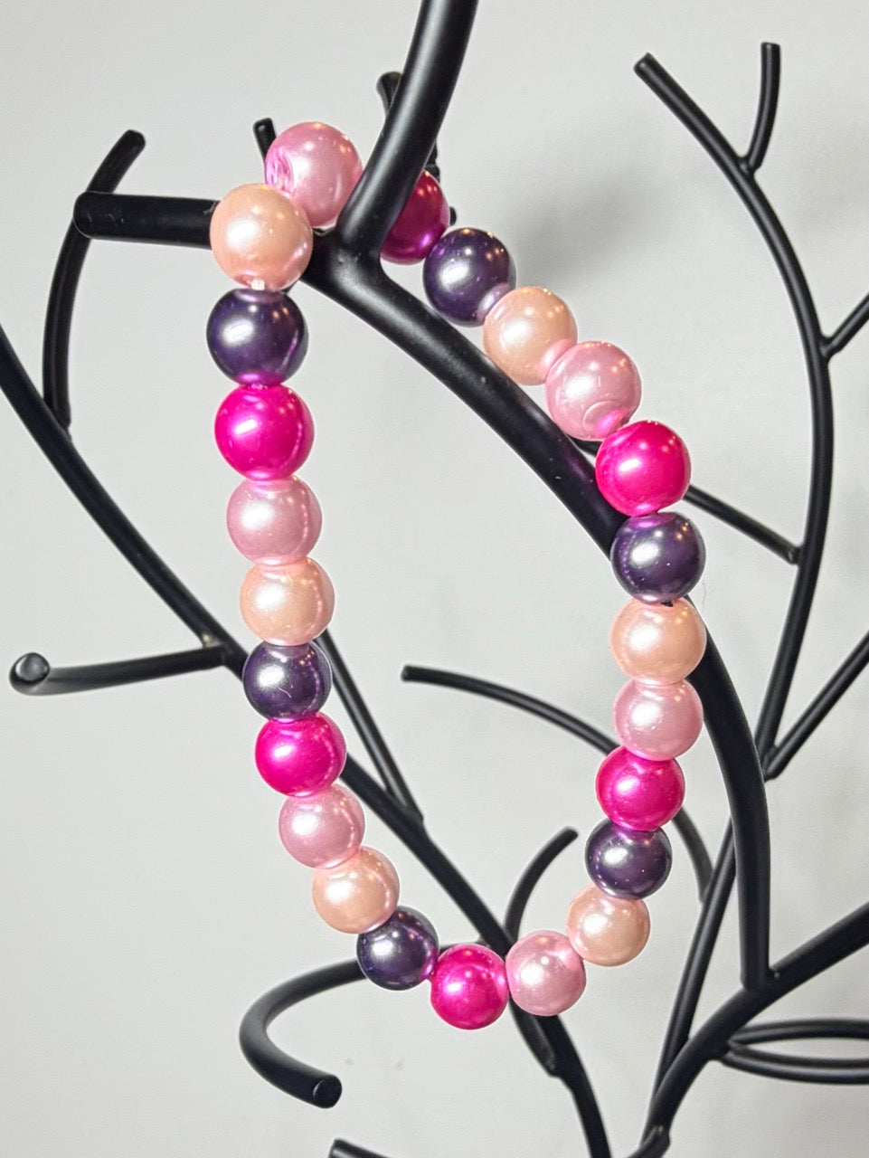 Blush & Berry Pearl Beaded Stretch Bracelet | Handmade Colorful Jewelry