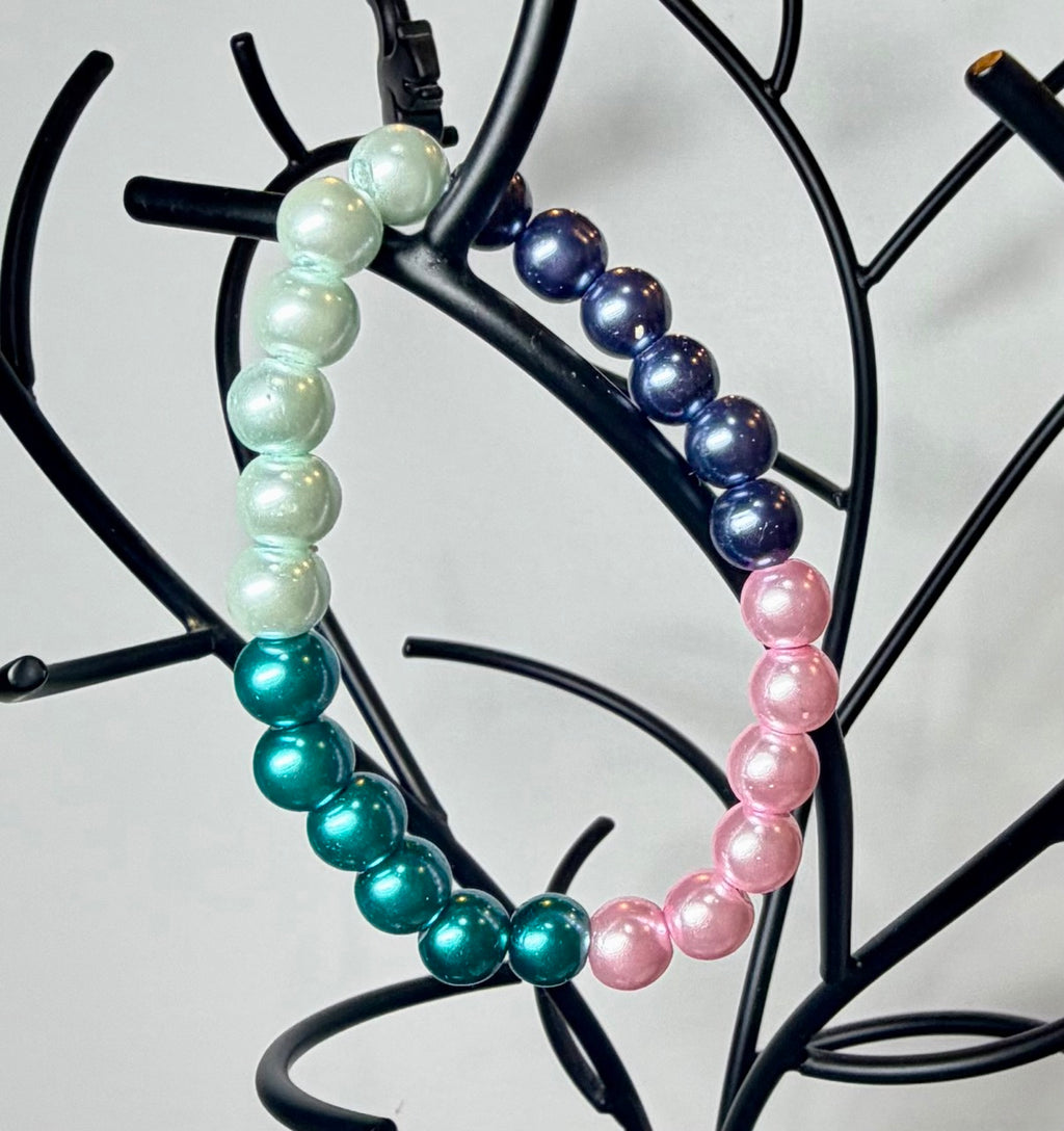Ocean Blossom Pearl Beaded Stretch Bracelet | Handmade Pastel Jewelry