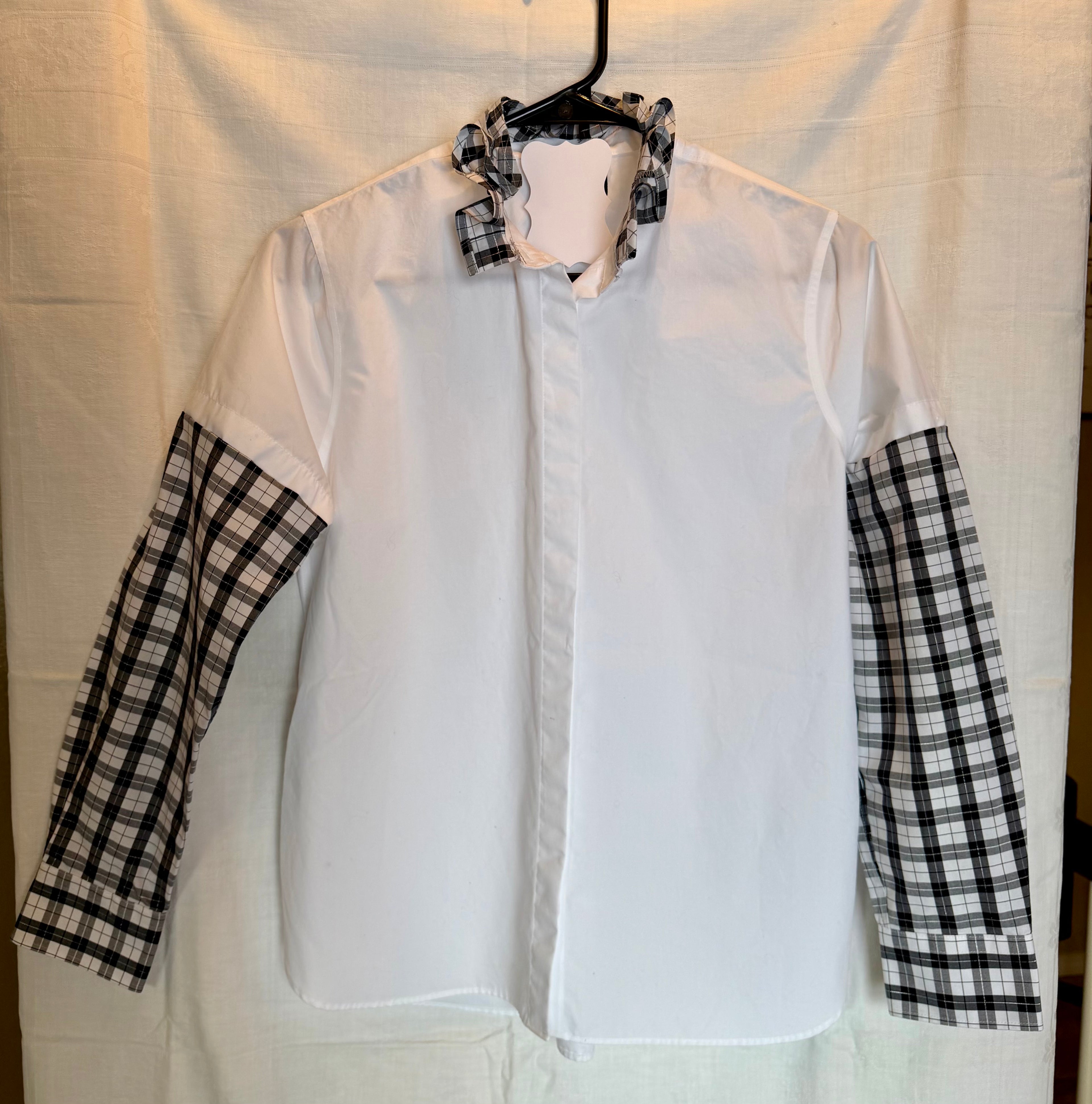 White & Black Plaid Sleeve Button-Up