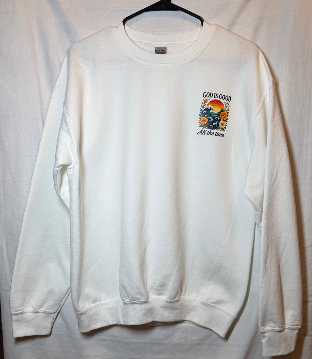 “God Is Good All the Time” Scenic Floral Sweatshirt | Soft Cream