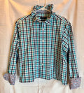 Ruffled Collar Plaid Button-Up Top