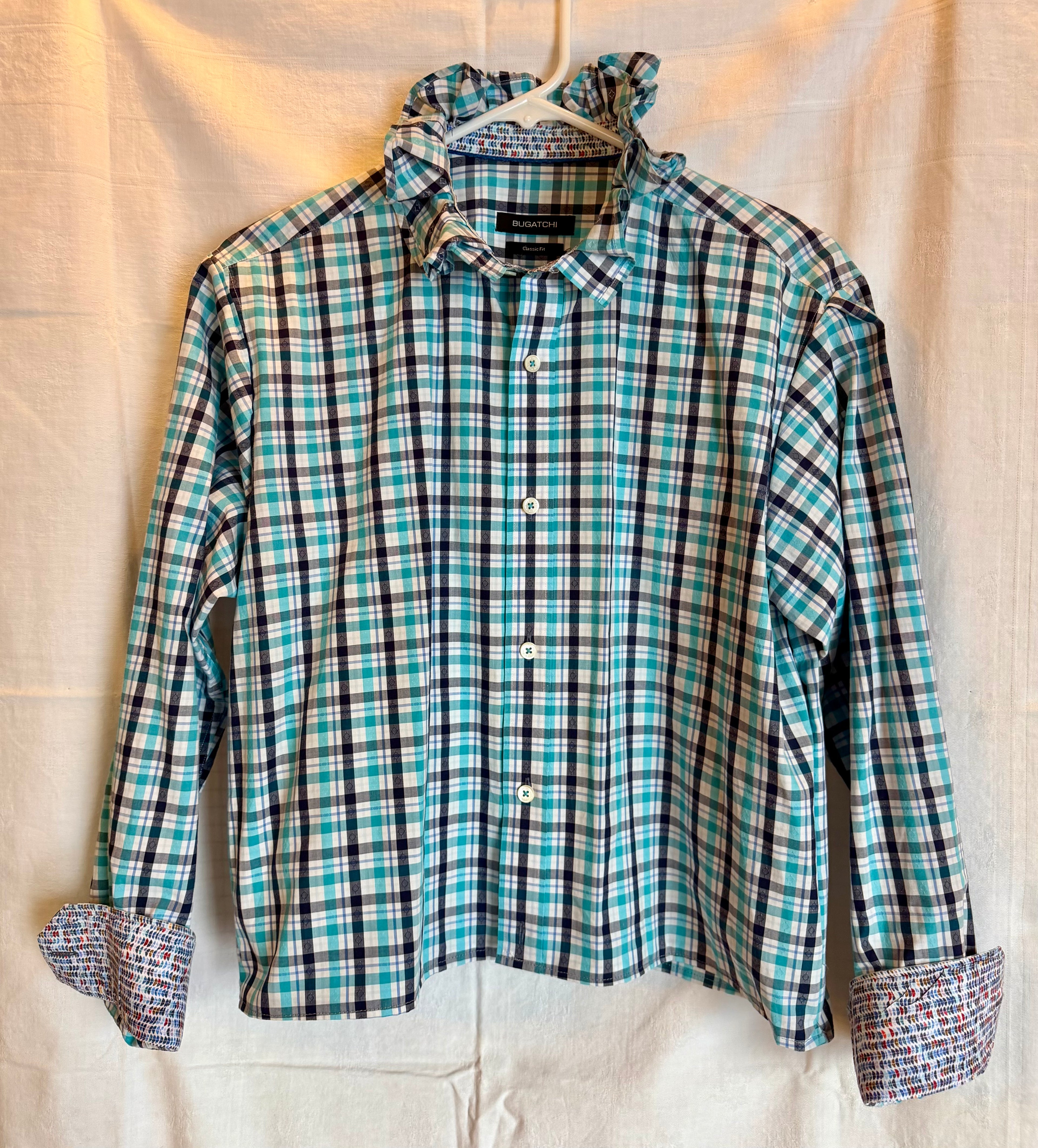 Ruffled Collar Plaid Button-Up Top
