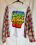 Good Vibes Only Plaid Sleeve Top