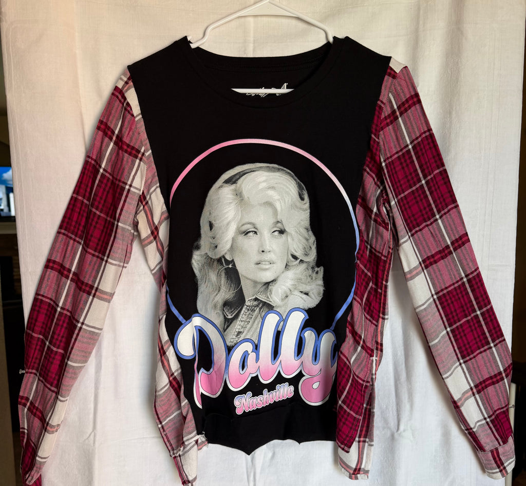 Dolly Parton Plaid Sleeve Top
