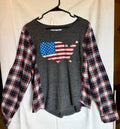 USA Plaid Sleeve Top