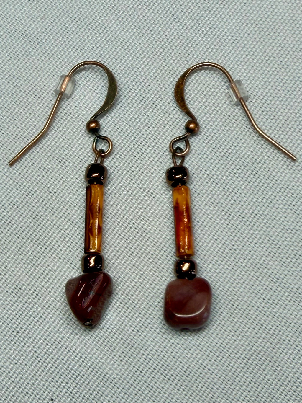 Rust Heart & Amber Drop Earrings